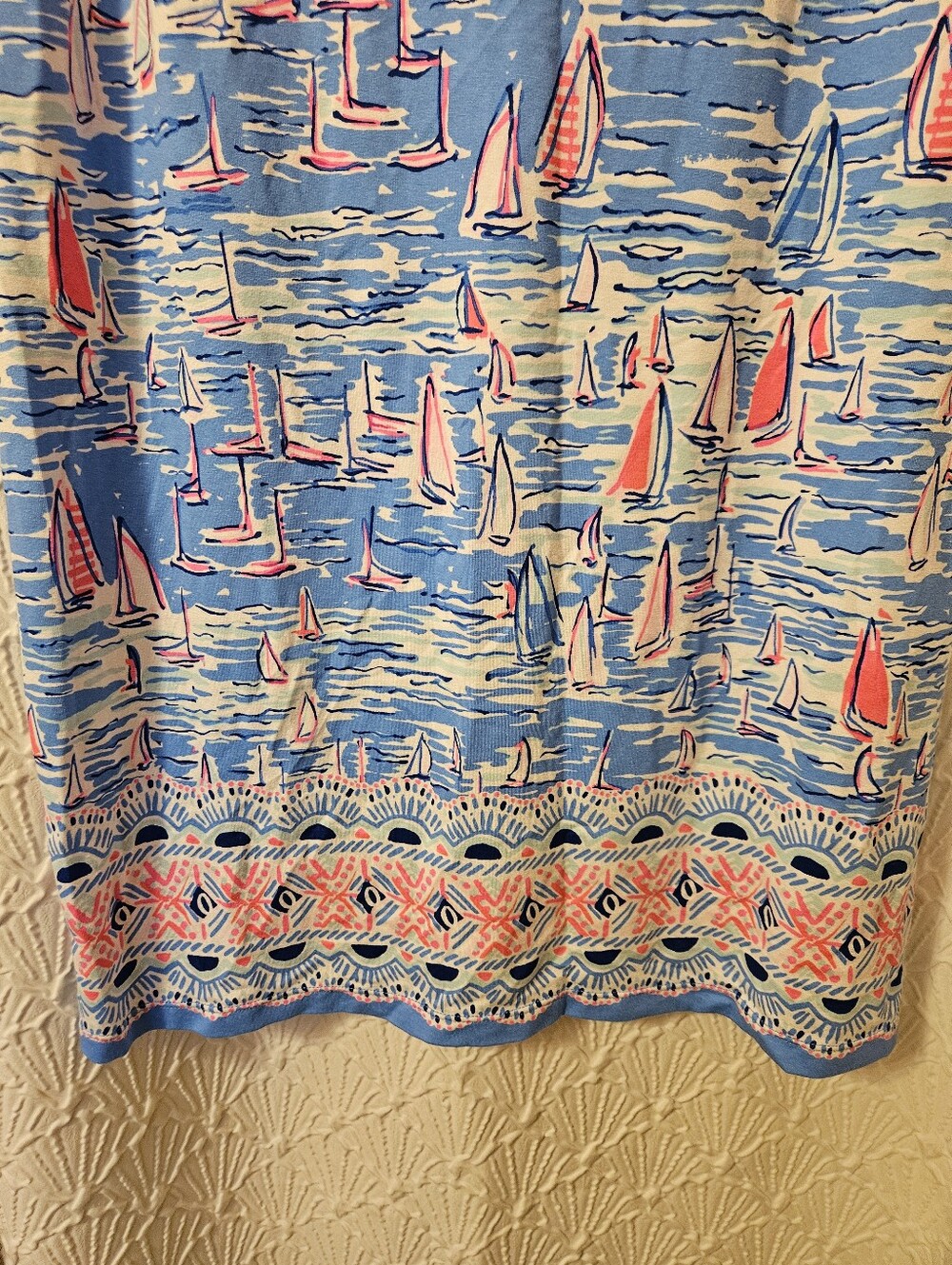 Lilly Pulitzer Blue Sailboat Print Midi Dress with Pink Accents - Picture 4 of 7